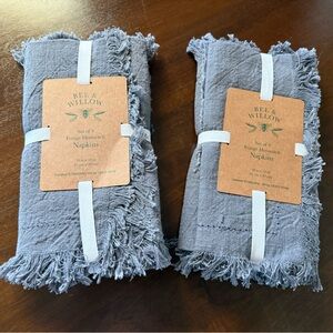 Blue Fringe Hemstitch Linen Napkins - Set of 4